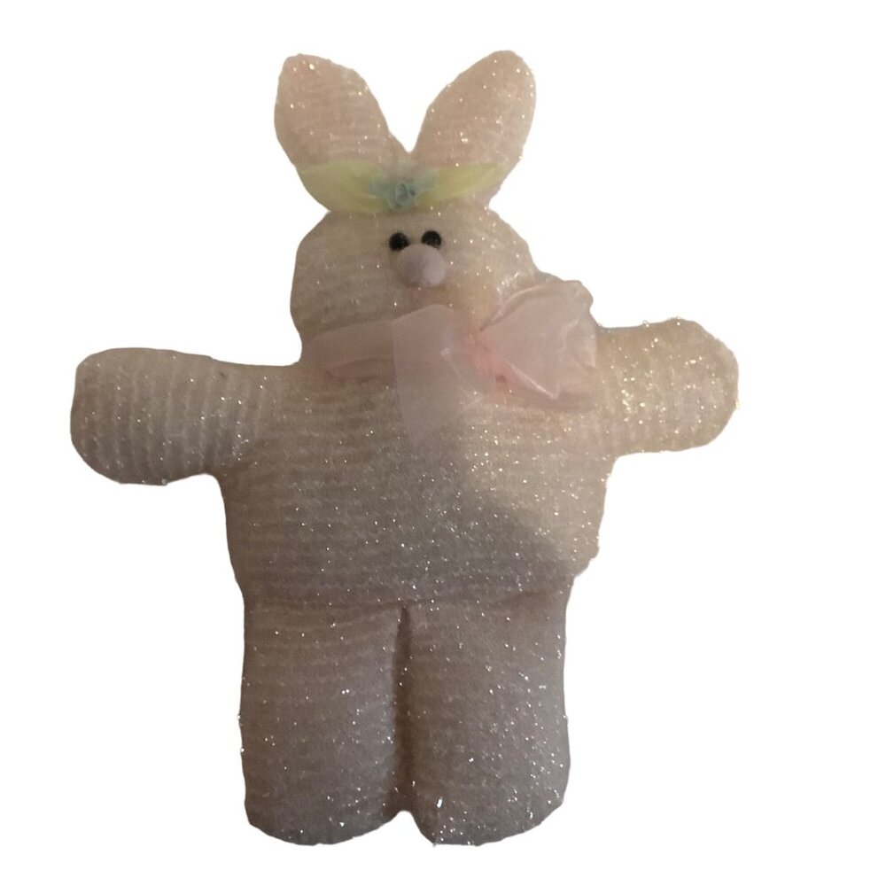 Vtg Light Pink Easter Bunny‎ Rabbit Stuffed Animal With Bow 13" Fuzzy Fukei